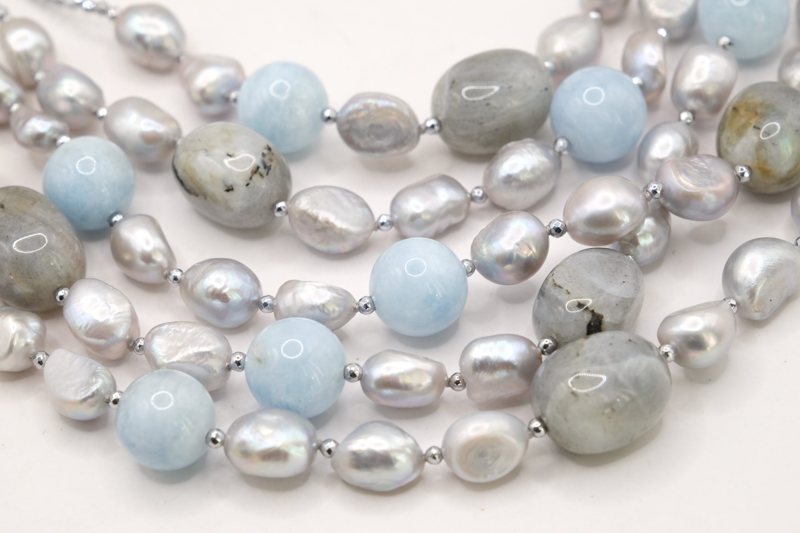 COLLANA ACUAMARINA PERLE GRIGIE ACQUAMARINA EMATITE ARGENTO EMATITE (1)