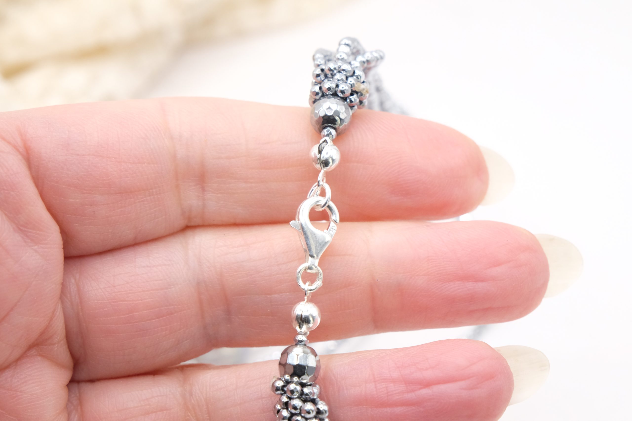 COLLANA ACUAMARINA PERLE GRIGIE ACQUAMARINA EMATITE ARGENTO EMATITE (5)