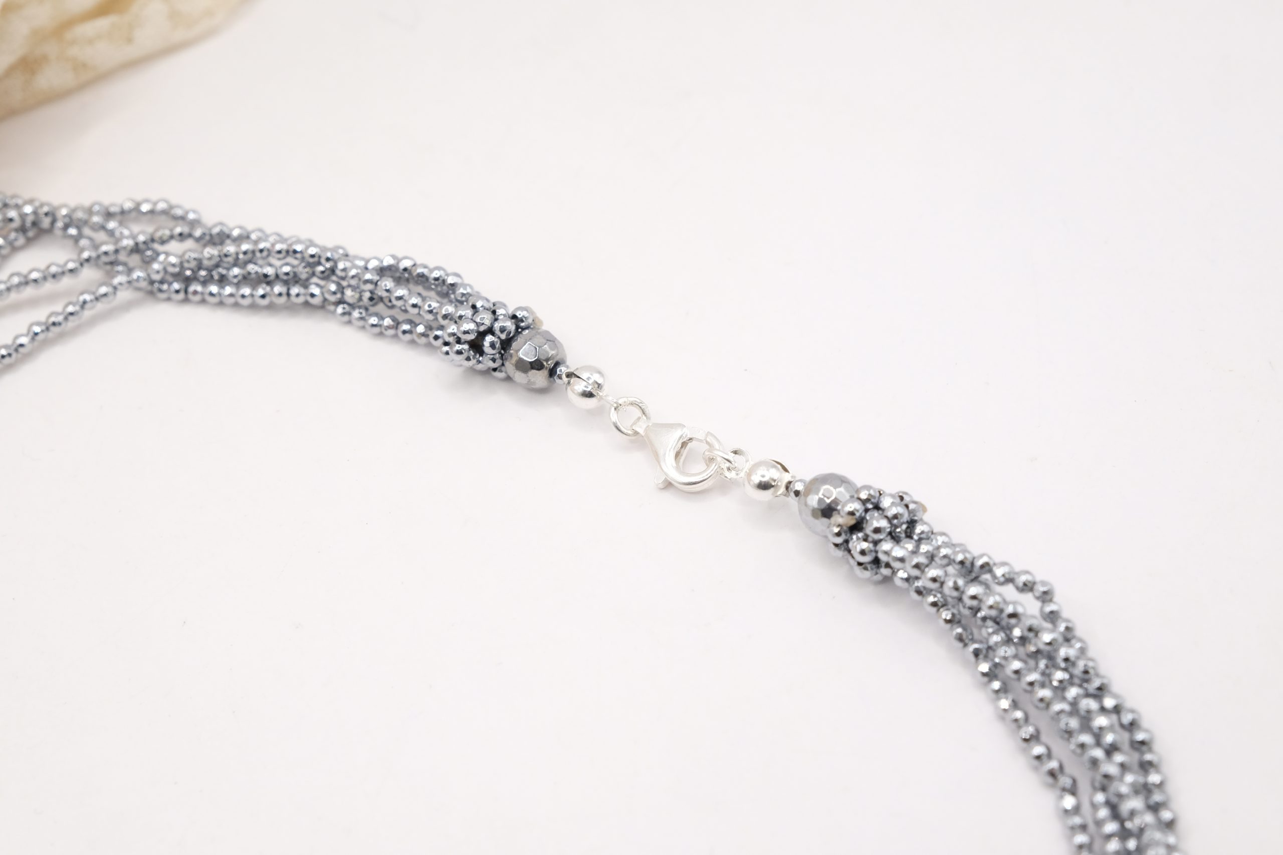 COLLANA ACUAMARINA PERLE GRIGIE ACQUAMARINA EMATITE ARGENTO EMATITE (7)