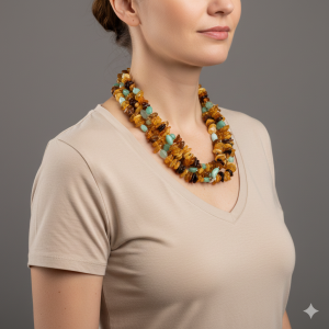 Collana Multifilo Ambra Baltica Crisoprasio Argento 925