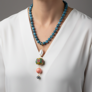 Collana Artigianale Ciondolo Nepalese Perla Resina Agata Variegata Apatite