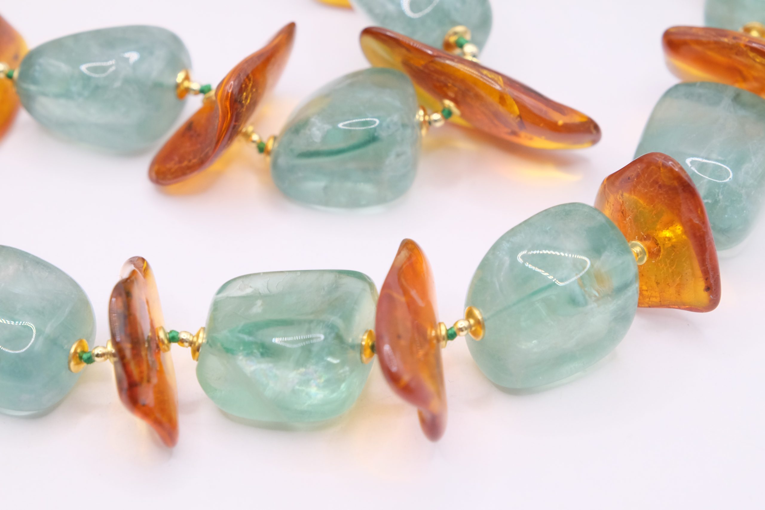 COLLANA ARTIGIANALE AMBRA FLUORITE EMATITE ARGENTO 925 PLACCATO ORO (1)