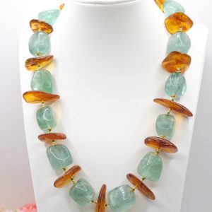 Collana Artigianale Ambra del Baltico Fluorite Smeraldo Argento A