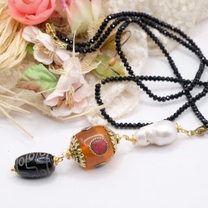 Collana Artigianale Ciondolo Nepalese Chanel Cristalli Ceramica Perla
