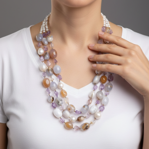 Collana Multifilo Ametista Quarzo Citrino Opale Perle Argento 925