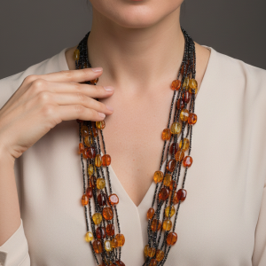 Collana Artigianale Multifilo Zirconi Neri Ambra Argento 925