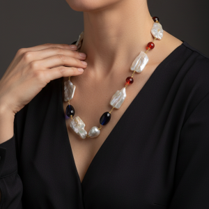 Collana Perle Grandi Naturali Barocche Ambra Dominicana Argento 925