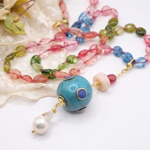 Collana Tormaline Ciondolo Nepalese Tiffany Perla Giada Argento