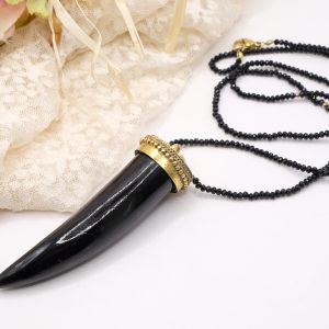 Collana Artigianale Corno Nero Chanel Cristalli Neri