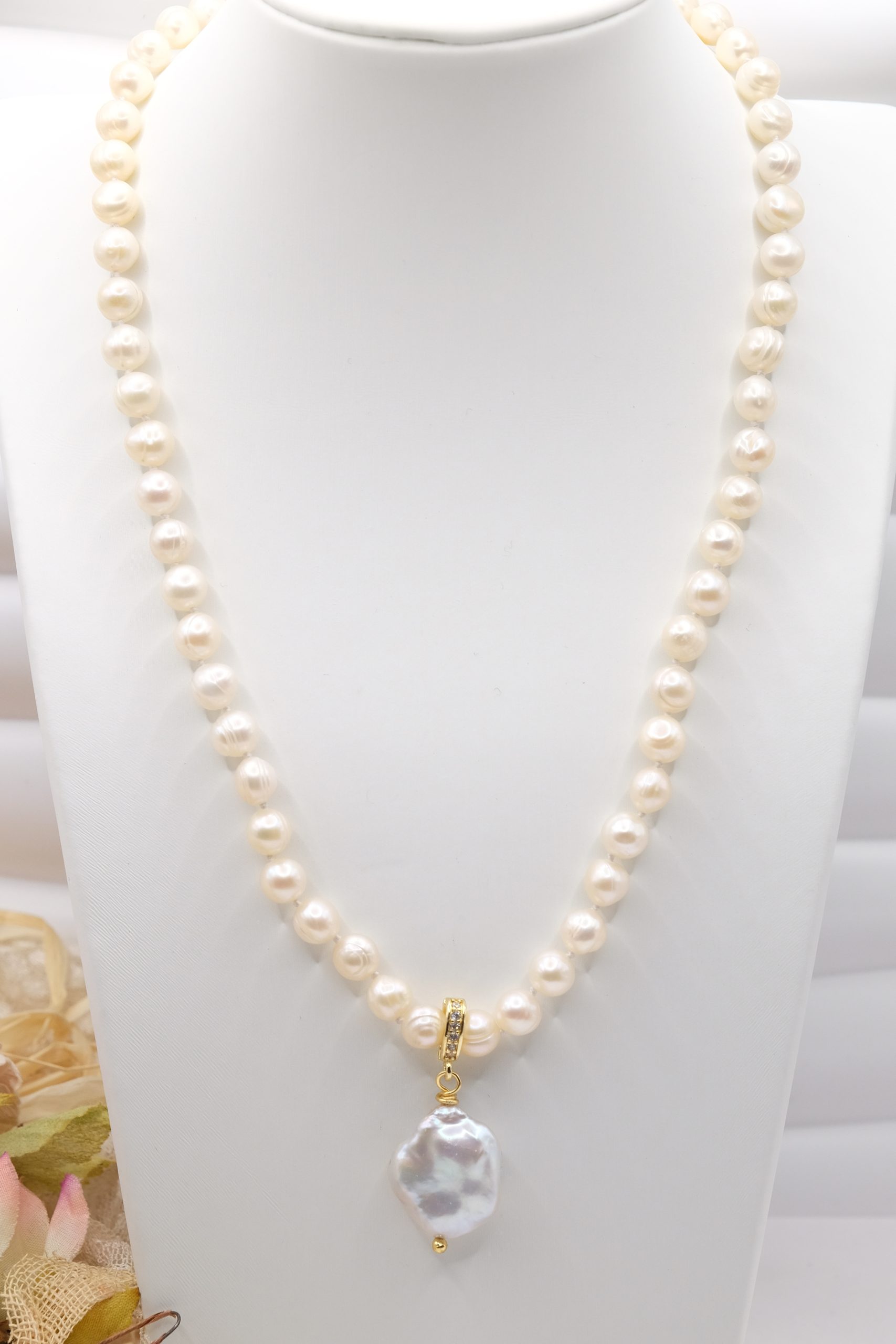 COLLANA CON CIONDOLO PERLE NATURALI ARGENTO DORATO CIONDOLO PASSANTE APRIBILE ZIRCONATO ARTIGIANALE (6)