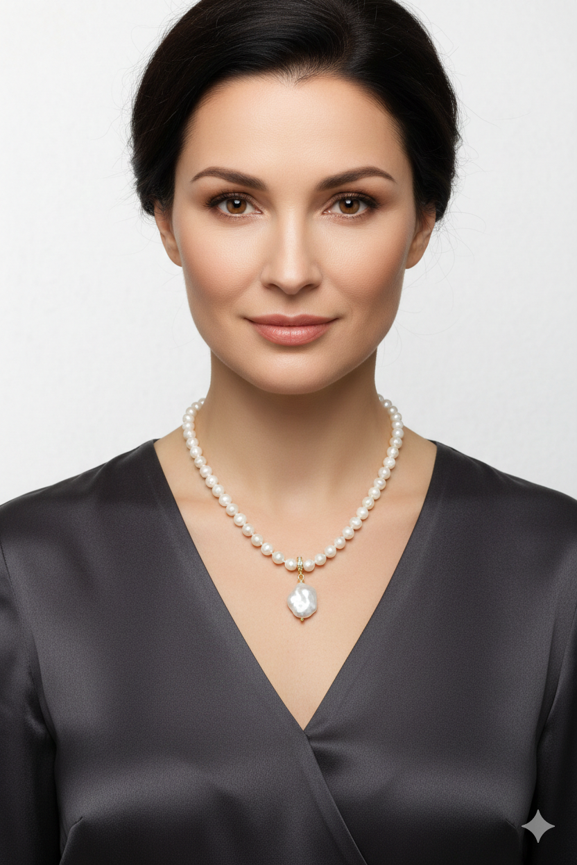 COLLANA CON CIONDOLO PERLE NATURALI ARGENTO DORATO CIONDOLO PASSANTE APRIBILE ZIRCONATO ARTIGIANALE