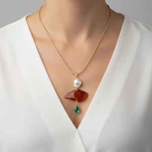 Collana Ciondolo Ambra Quarzo Verde Cordino Magnetico Omaggio