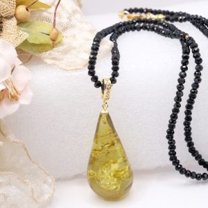 Collana Artigianale Ciondolo Ambra del Baltico Verde Chanel Cristalli