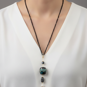 Collana Artigianale Ciondolo Nepalese Chanel Cristalli Perla