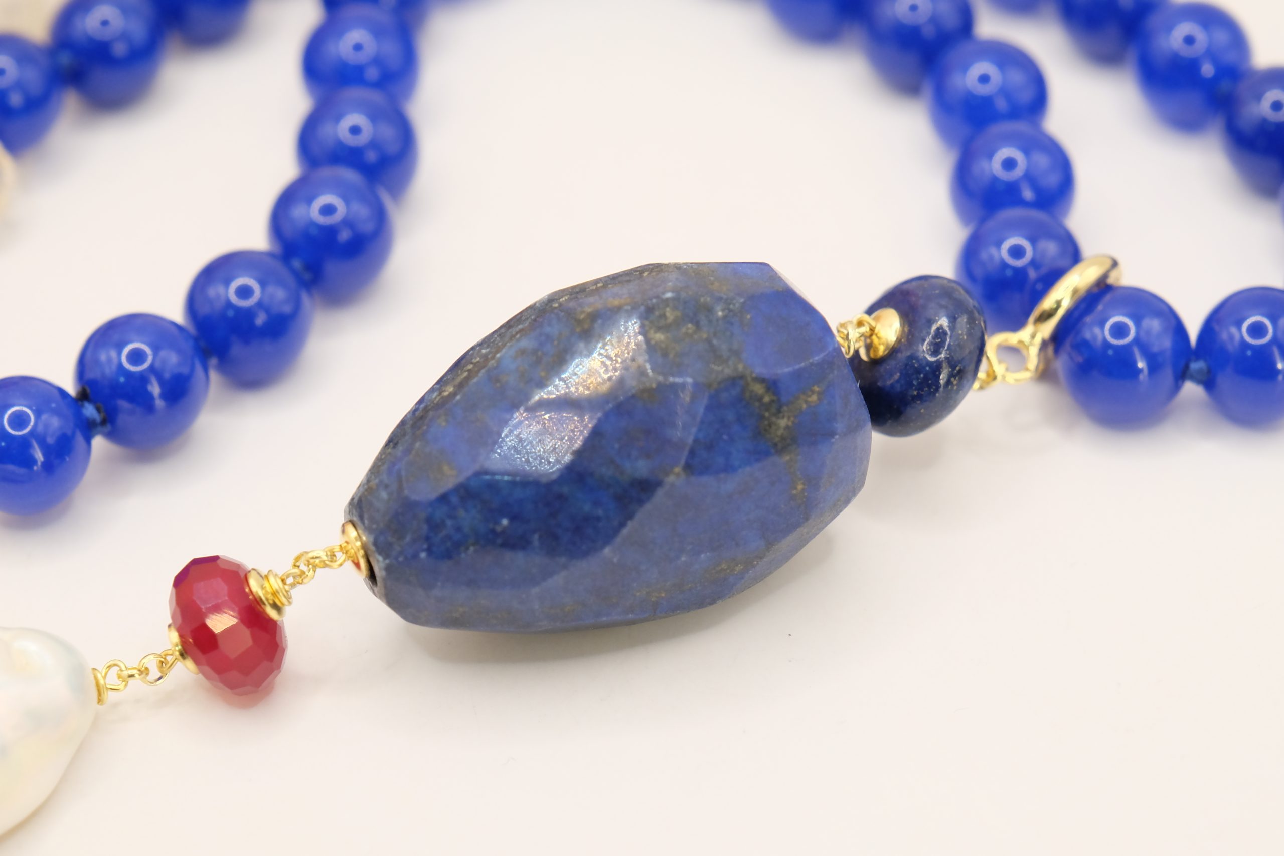 COLLANA GIADA BLU LAPIS PERLA GIADA BORGOGNA ARGENTO 925 PLACCATO ORO ARTIGIANALE (5)