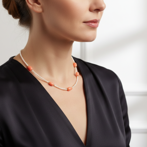 Collana Artigianale Microperle Argento Dorato Corallo Salmone