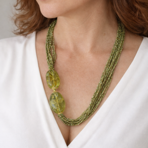 Collana Zirconi Verde Top Quality Ambra Verde Argento Multifilo Artigianale