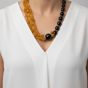 Collana Multifilo Ambra Baltica Onice Laterale Argento 925