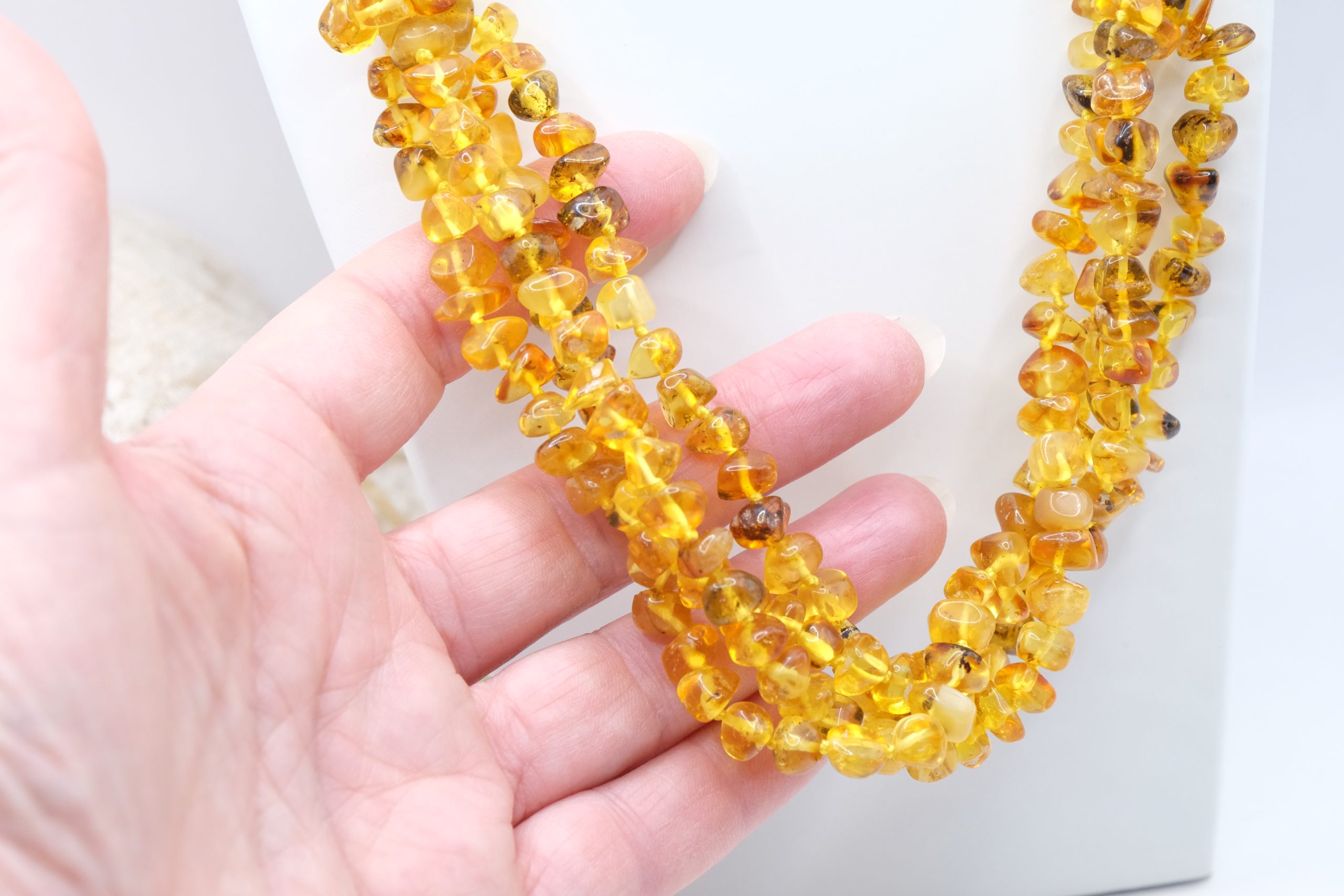 COLLANA MULTIFILO ARTIGIANALE PERLE AMBRA ARGENTO 925 PLACCATO ORO (3)