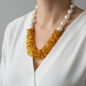 Collana Multifilo Ambra Baltica Perle Argento 925