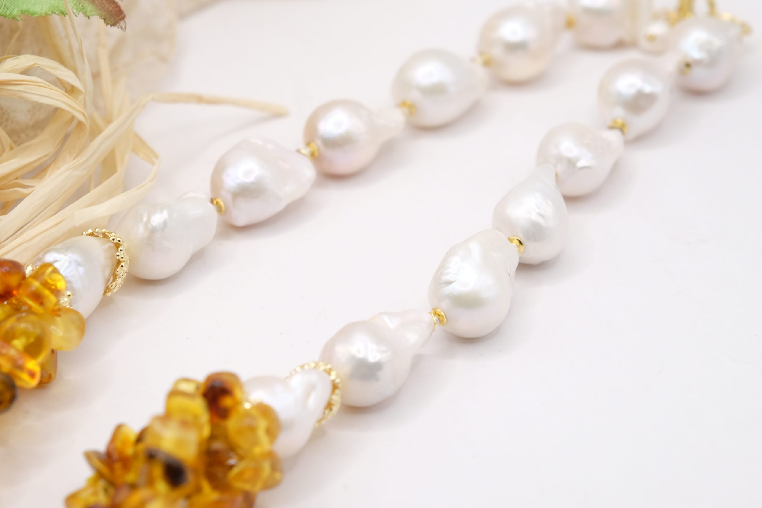 COLLANA MULTIFILO ARTIGIANALE PERLE AMBRA ARGENTO 925 PLACCATO ORO (7)