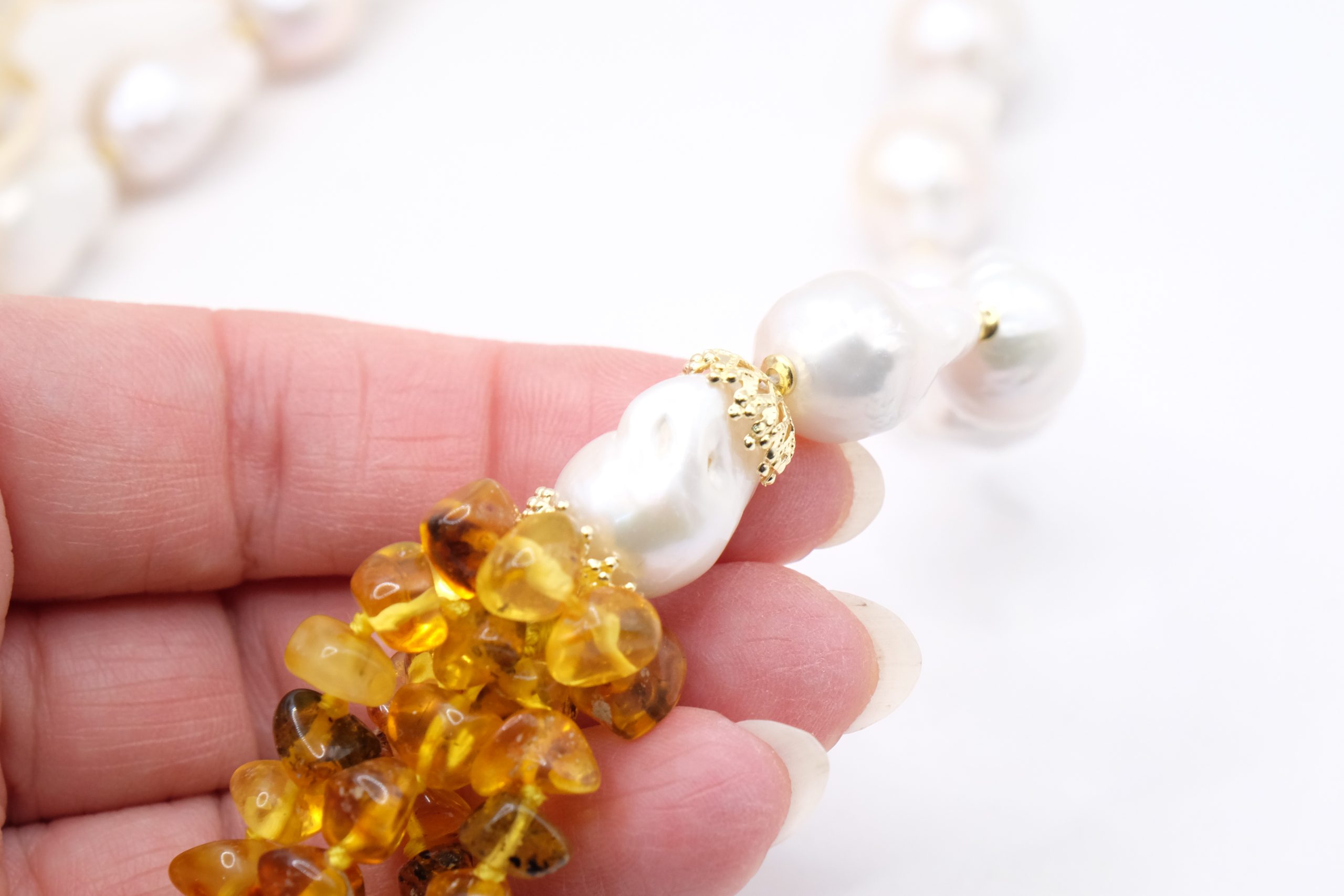 COLLANA MULTIFILO ARTIGIANALE PERLE AMBRA ARGENTO 925 PLACCATO ORO (8)