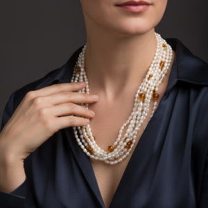 Collana Multifilo Microperle Ambra Baltica Argento 925