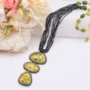 Collana Artigianale Zirconi neri Ambra Verde Argento 925 Sautache