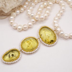 Collana Perle Ambra Verde Argento Artigianale