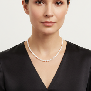 Collana Artigianale Perle a Chicco di Riso Argento Dorato