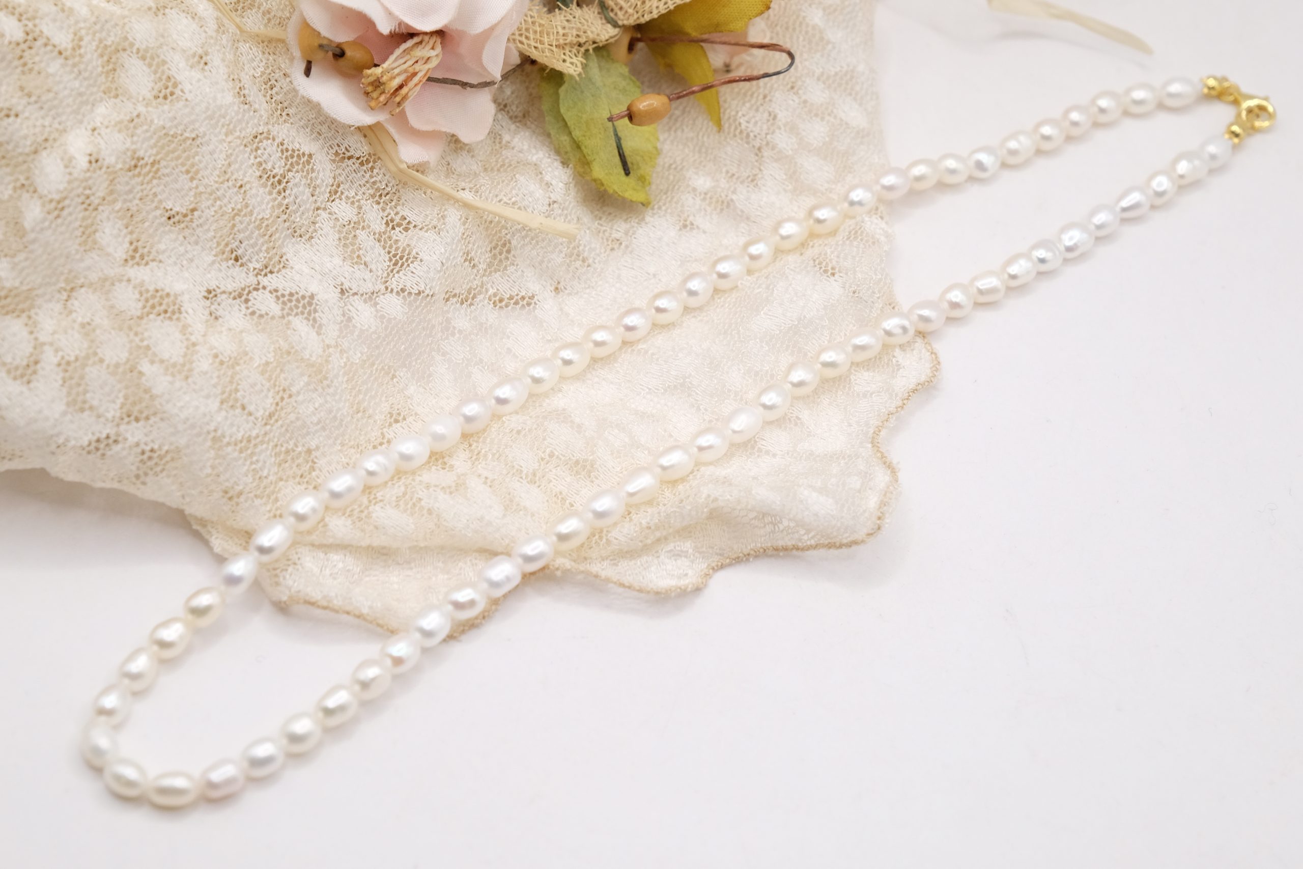 COLLANA PERLE CHICCO DI RISO ARGENTO 925 DORATO (4)