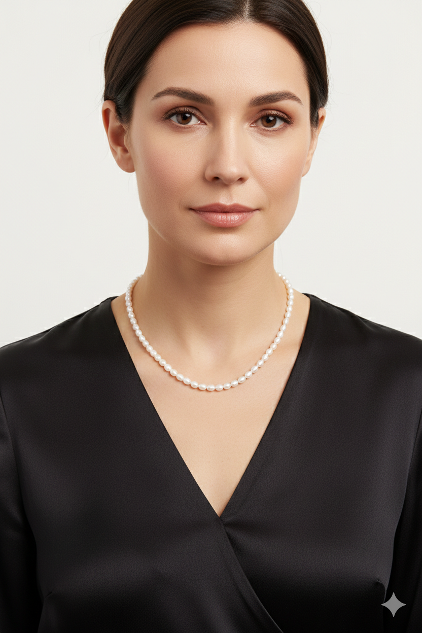 COLLANA PERLE CHICCO DI RISO ARGENTO 925 DORATO