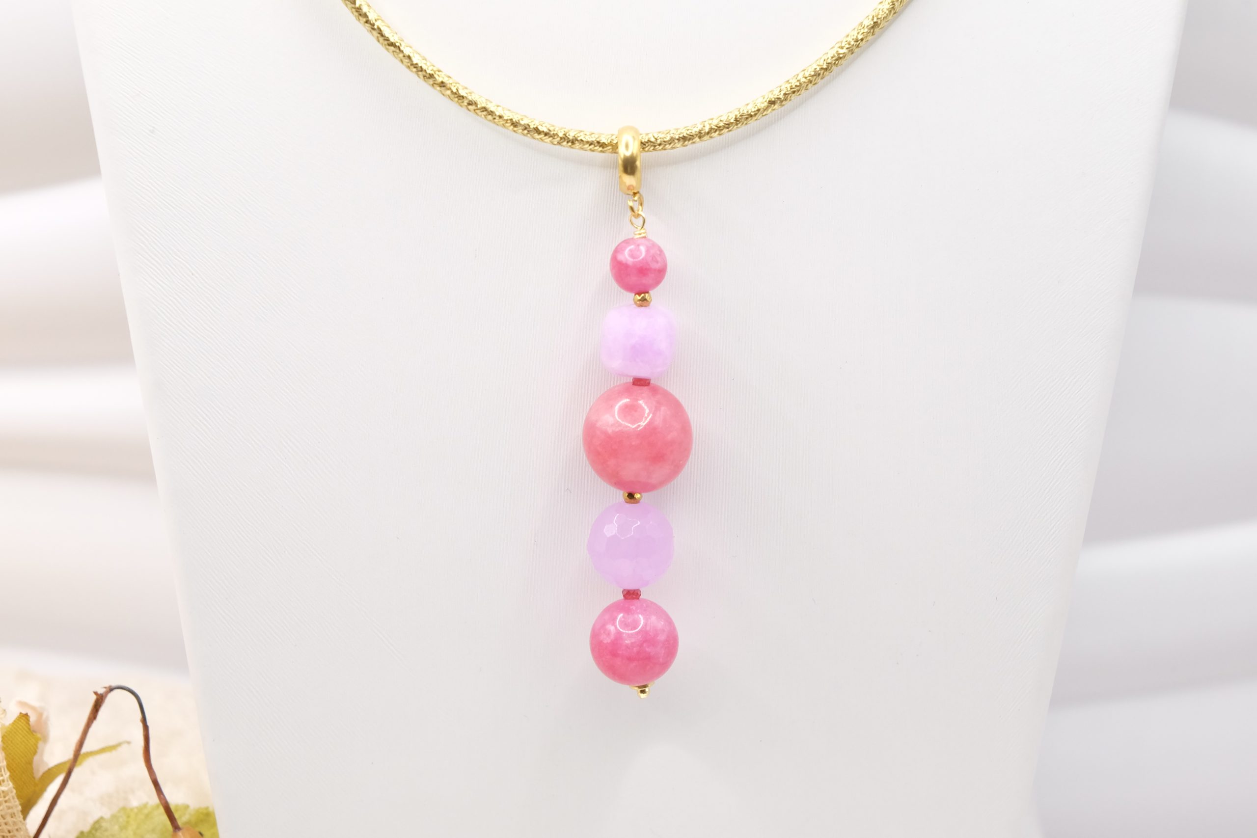 PINK JADE TOURMALINE ZIRCONIA NECKLACE HANDMADE MAGNETIC COLLAR (1)