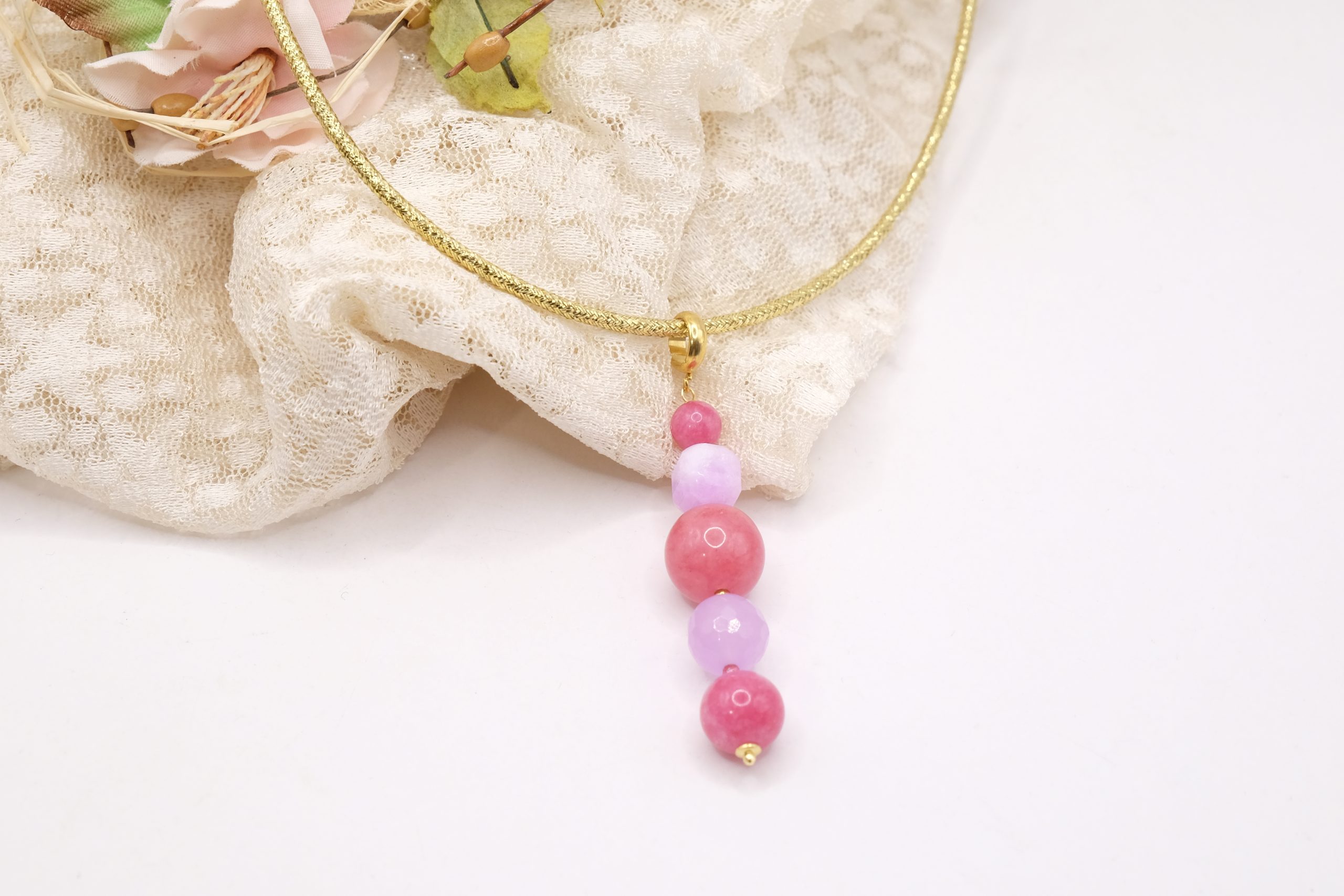 PINK JADE TOURMALINE ZIRCONIA NECKLACE HANDMADE MAGNETIC COLLAR (3)