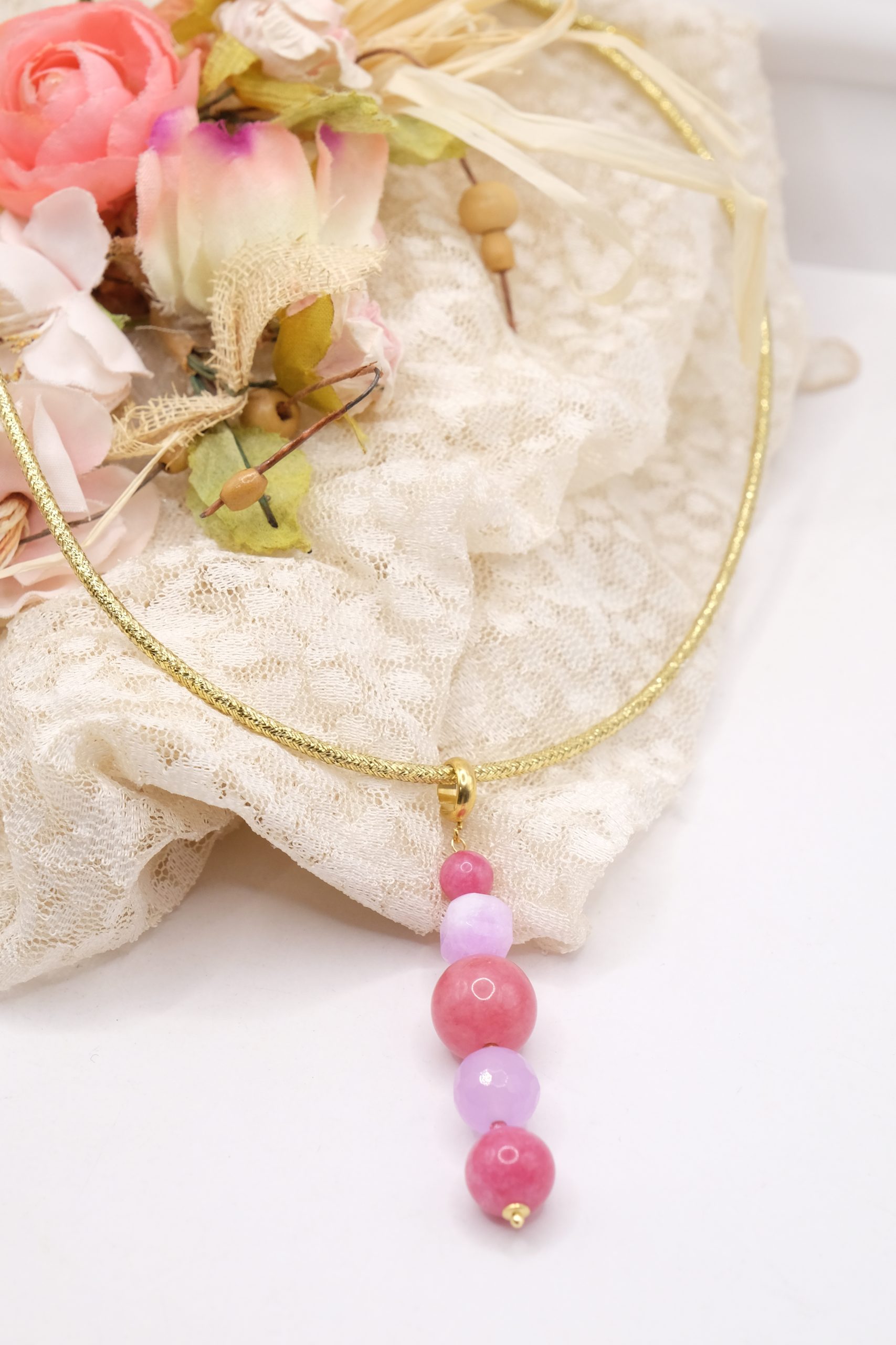 PINK JADE TOURMALINE ZIRCONIA NECKLACE HANDMADE MAGNETIC COLLAR (4)