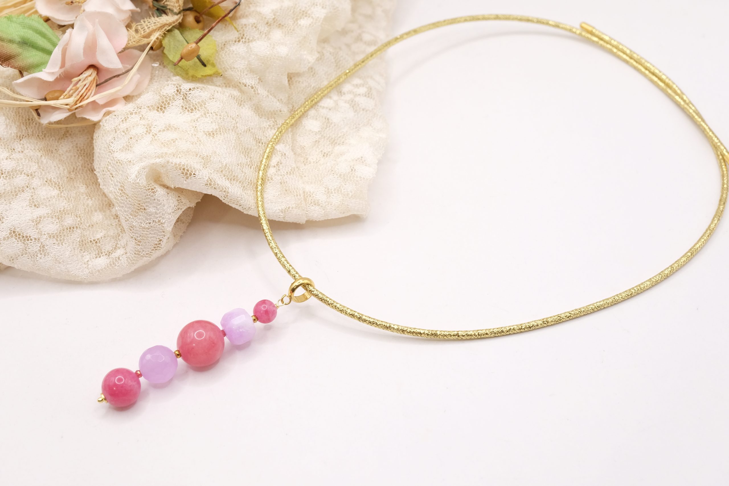 PINK JADE TOURMALINE ZIRCONIA NECKLACE HANDMADE MAGNETIC COLLAR (5)