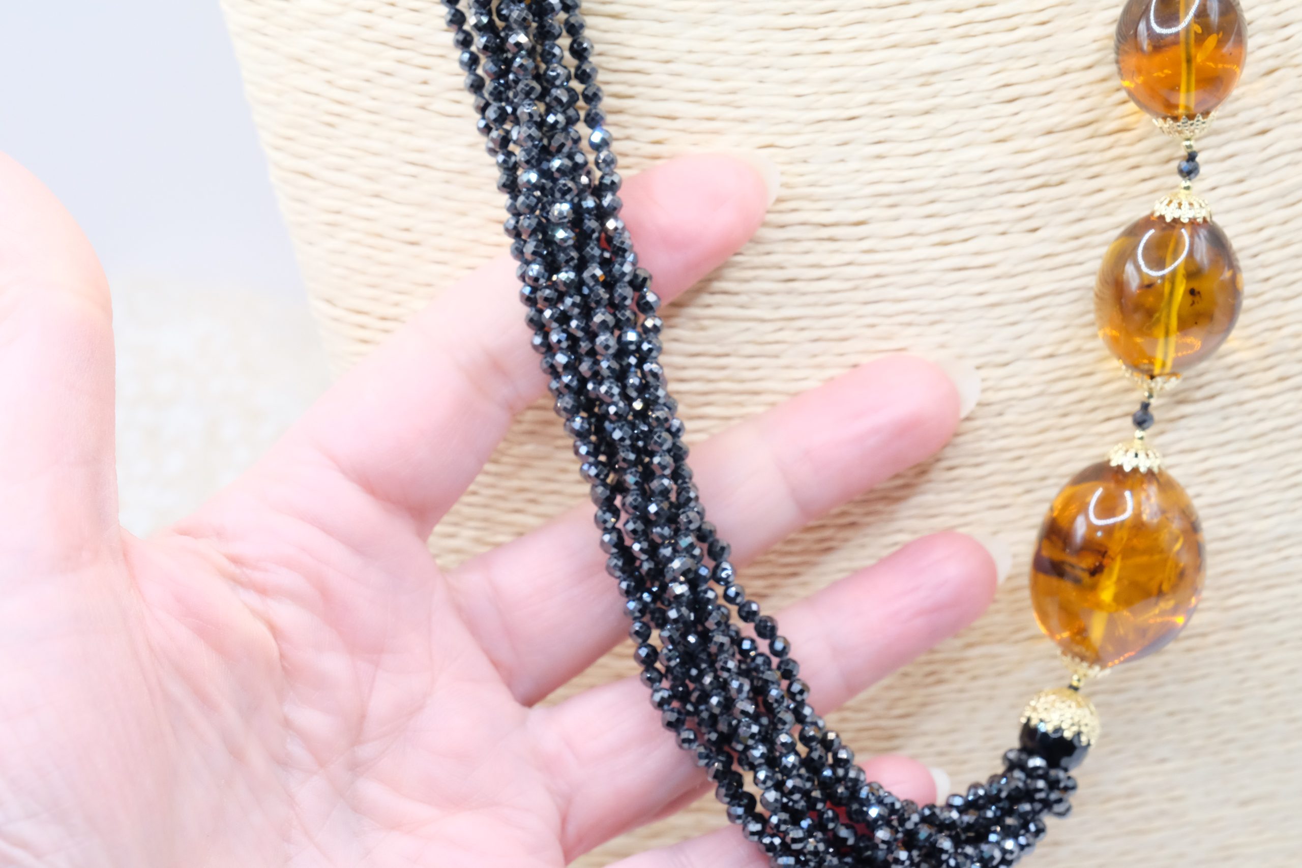 COLLANA ZIRCONI NERI AMBRA ARGENTO 925 ARTIGIANALE LUNGA (3)