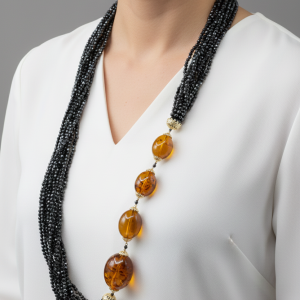Collana Multifilo Zirconi Neri Top Quality Ambra Onice