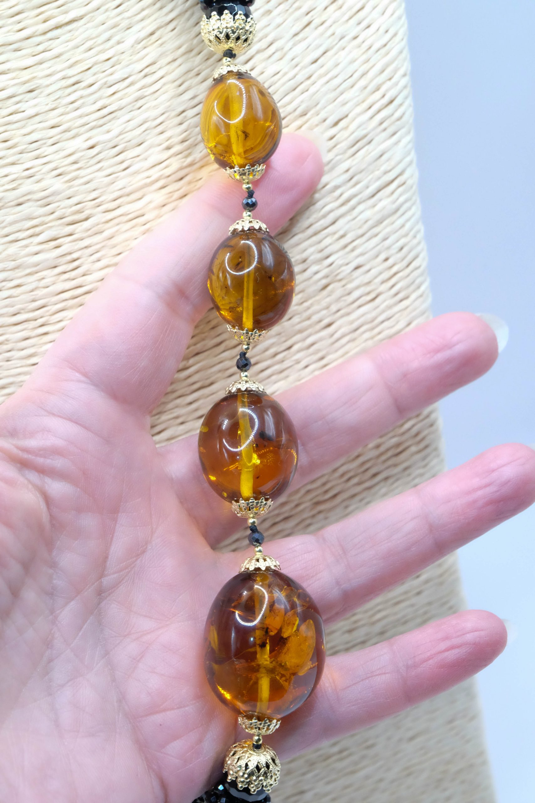 COLLANA ZIRCONI NERI AMBRA ARGENTO 925 ARTIGIANALE LUNGA (4)