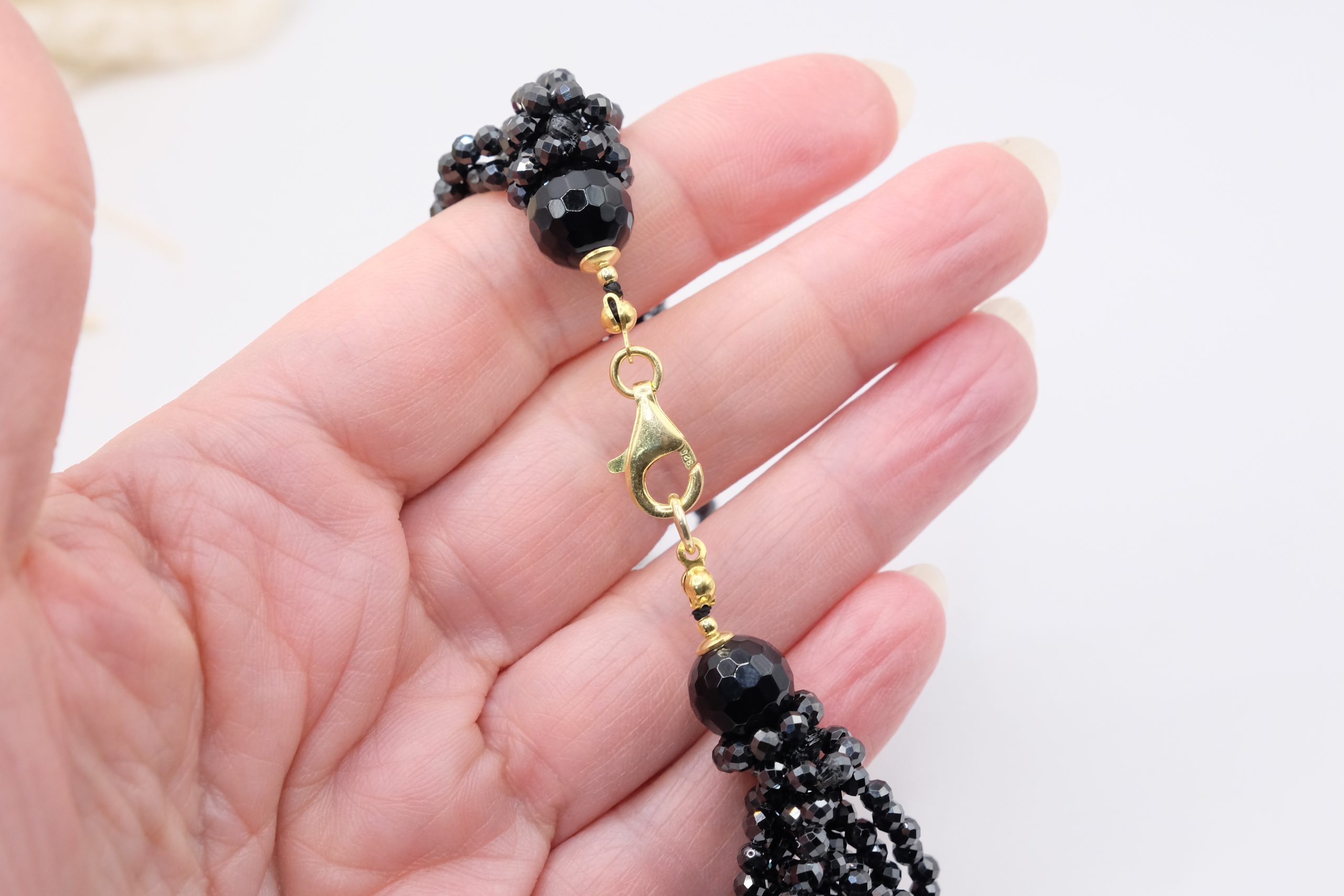 COLLANA ZIRCONI NERI AMBRA ARGENTO 925 ARTIGIANALE LUNGA (5)