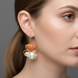 Orecchini sassi in Corallo rosso perla cicciotta e monachina argento