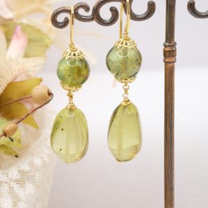 Orecchini Pendenti Ambra del Baltico Verde Argento 925