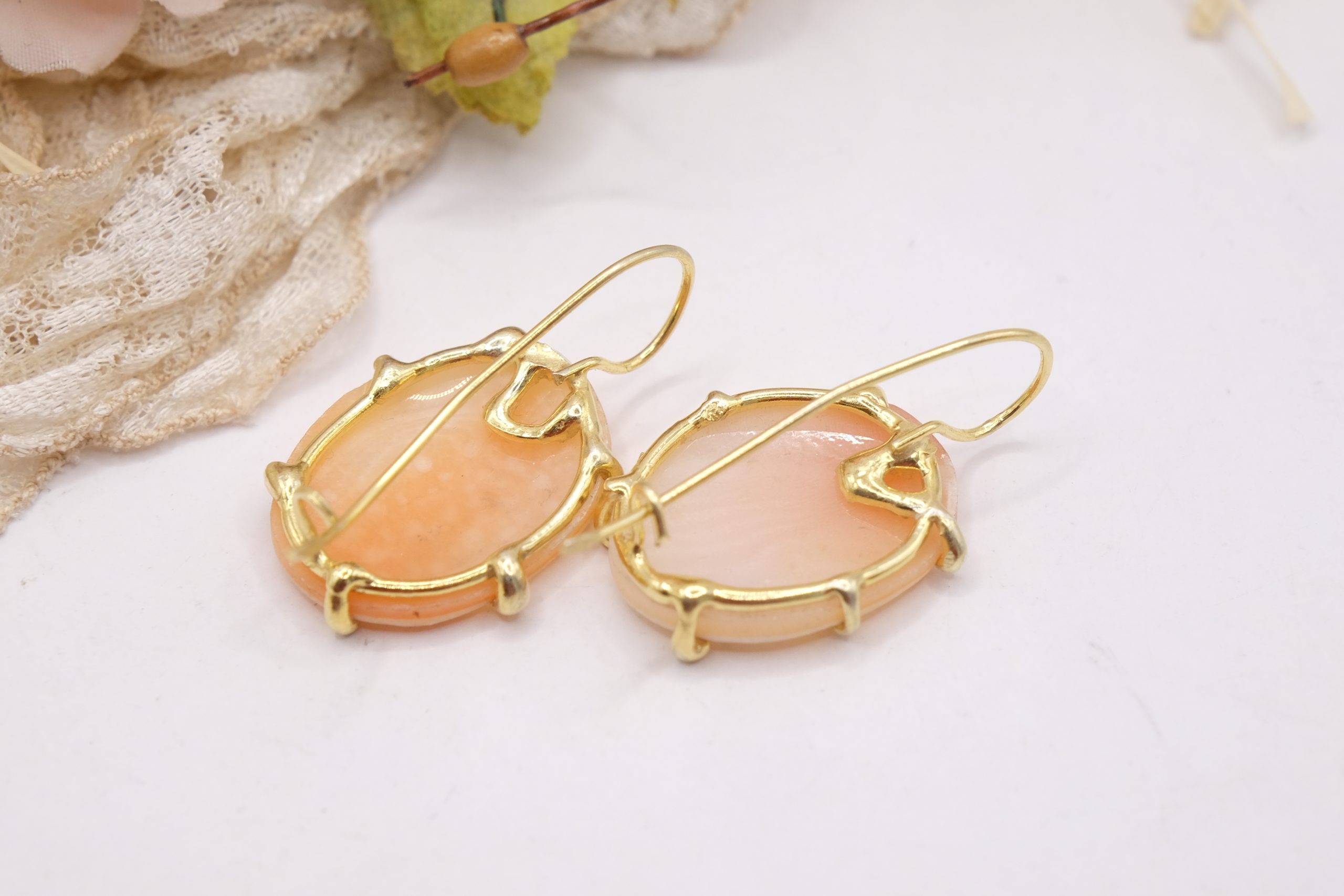 HANDMADE CAMEO EARRINGS FROM TORRE DEL GRECO GOLD PLATED SILVER (1)