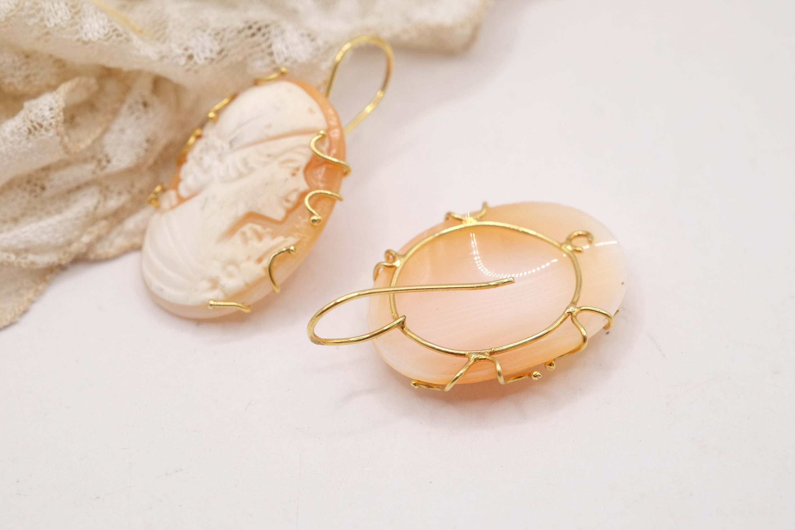 HANDMADE CAMEO EARRINGS FROM TORRE DEL GRECO IN GOLD PLATED SILVER (3)