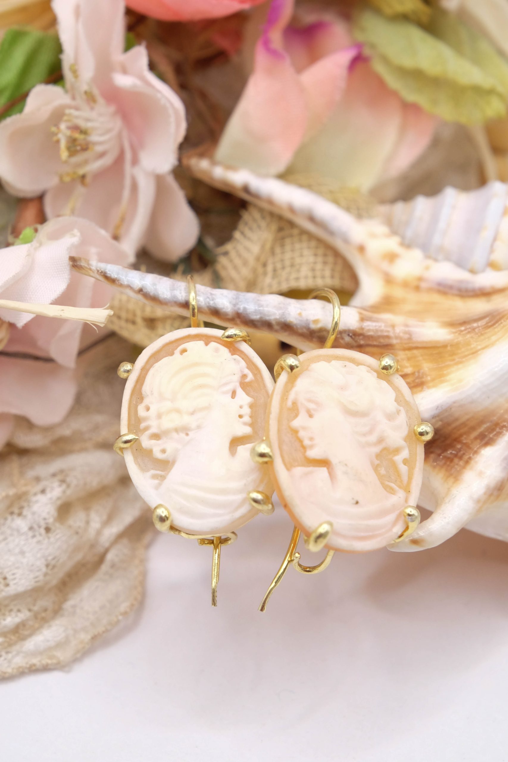 HANDMADE CAMEO EARRINGS FROM TORRE DEL GRECO IN GOLD PLATED SILVER (3)