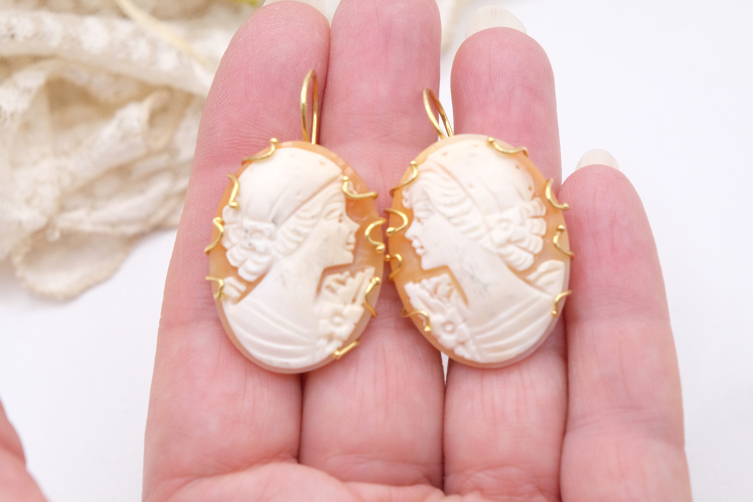 HANDMADE CAMEO EARRINGS FROM TORRE DEL GRECO GOLD PLATED SILVER (4)