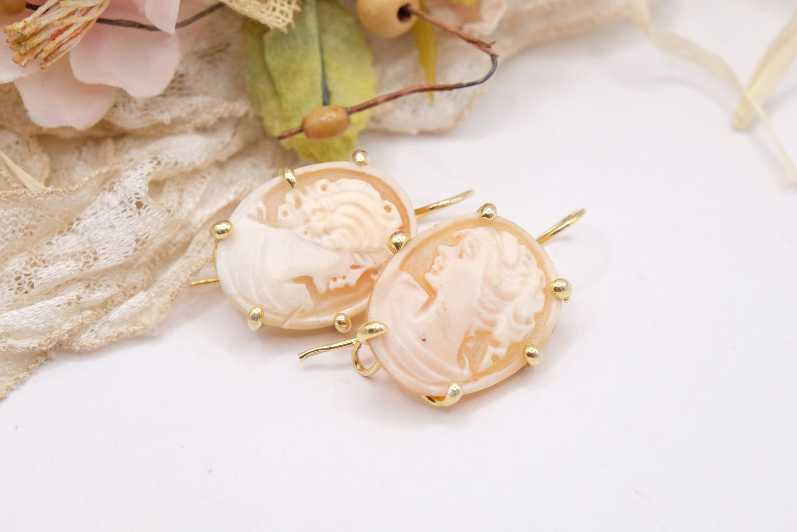 HANDMADE CAMEO EARRINGS FROM TORRE DEL GRECO GOLD PLATED SILVER (4)