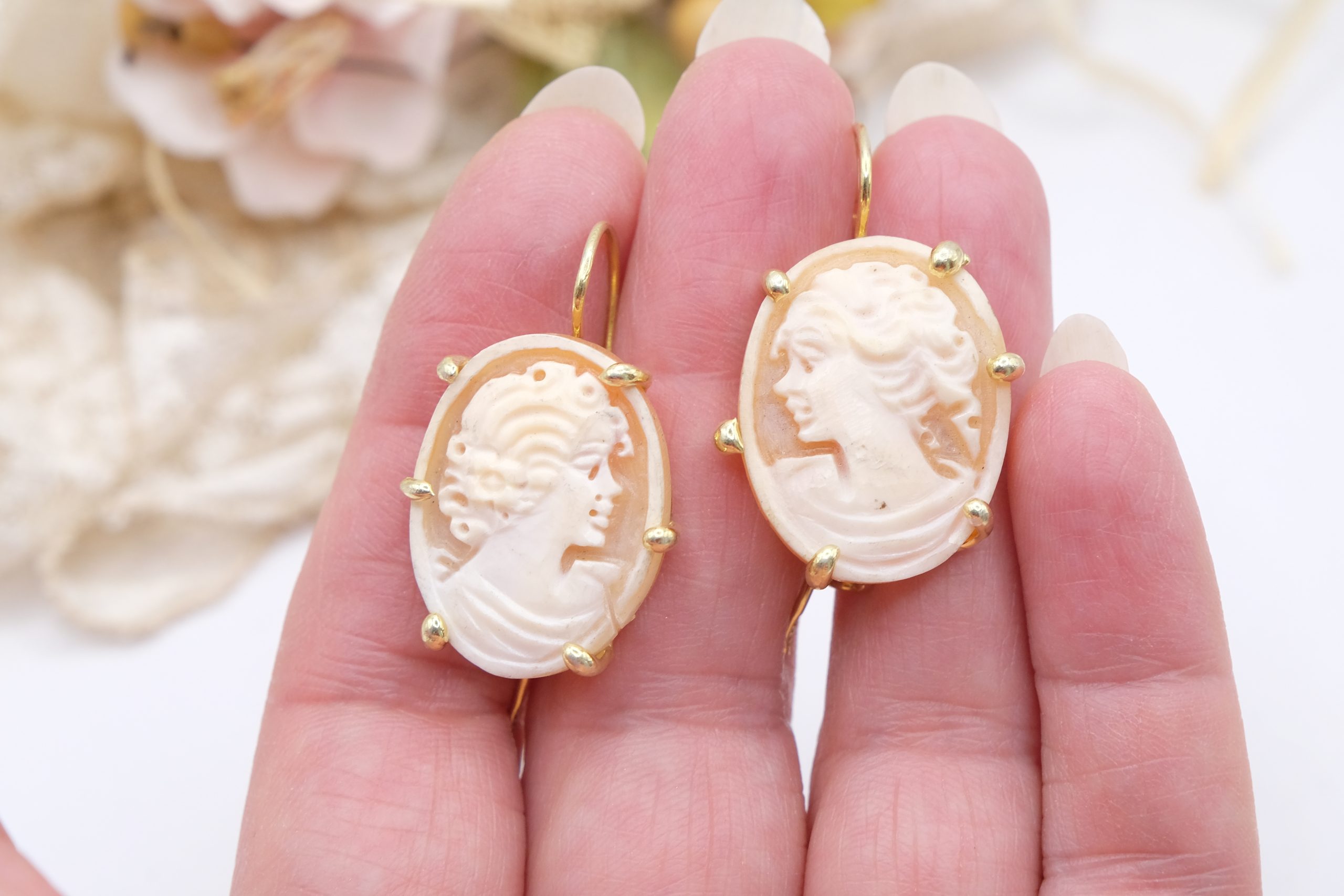HANDMADE CAMEO EARRINGS FROM TORRE DEL GRECO GOLD PLATED SILVER (5)