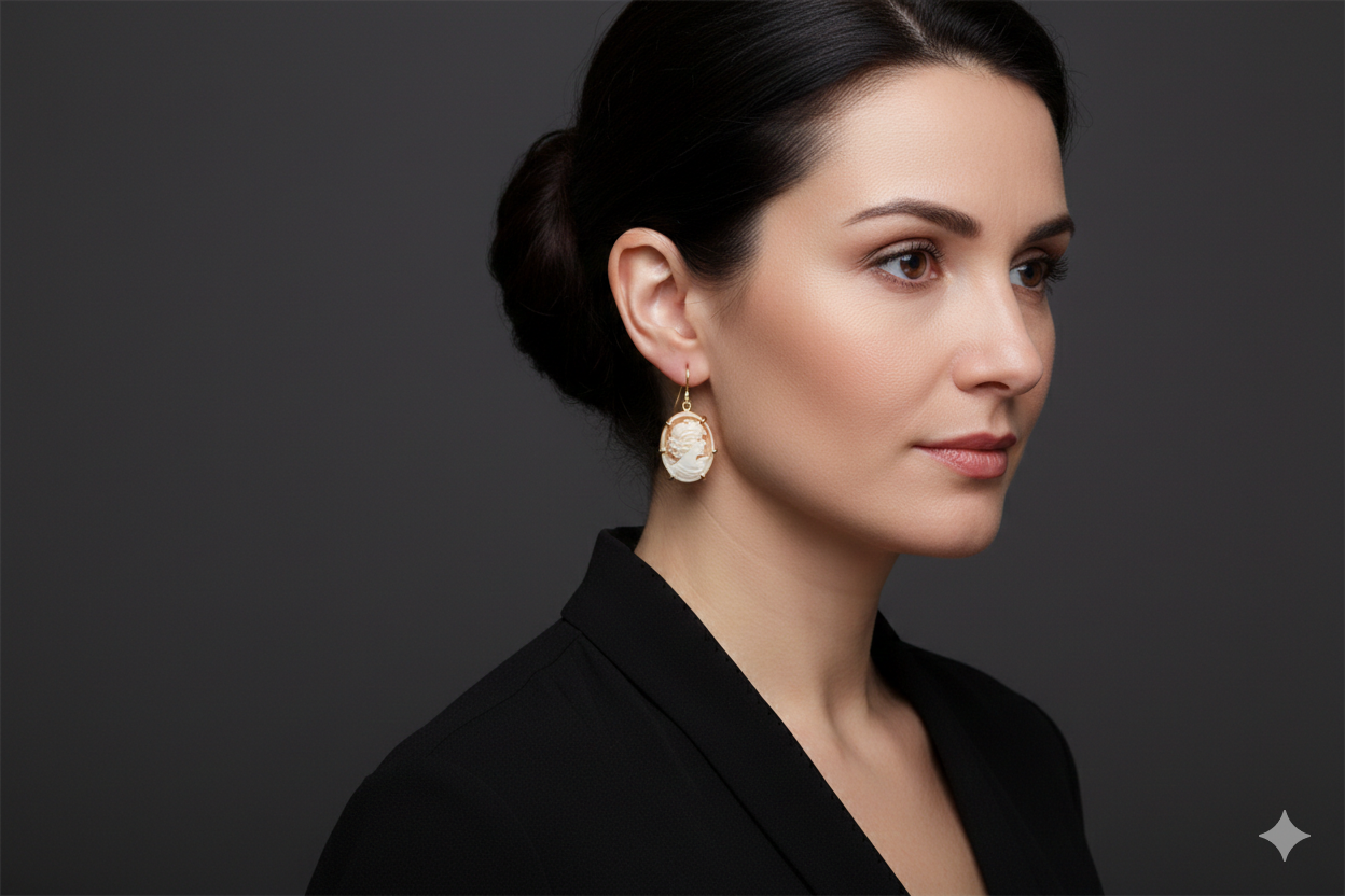 Handcrafted Torre del Greco Cameo Earrings in Gold-Plated Silver