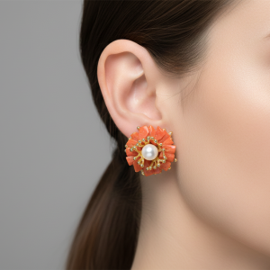 Orecchini corallo rosso naturale FIORI perle naturali ottone